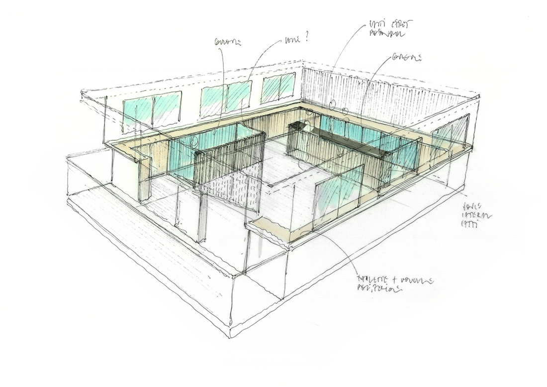 Designskizze des Boutique Boatel MS Attila von Atelier Oï